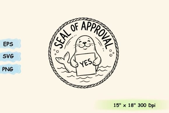 Cute Seal of Approval Funny Line Art Review